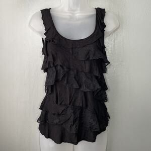 Wet Seal Fairy Grunge Tank Top Size XS Black Tiered Lace Ruffled Dark Coquette